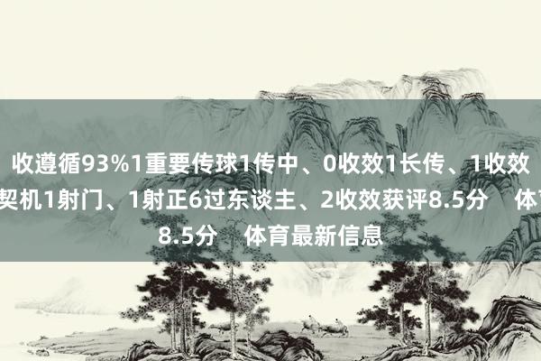 收遵循93%1重要传球1传中、0收效1长传、1收效1创造重要契机1射门、1射正6过东谈主、2收效获评8.5分    体育最新信息